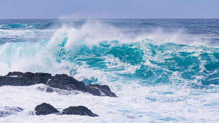 Wall Mural - Waves breaking against the cliffs in the Atlantic Galician Coast, Spain