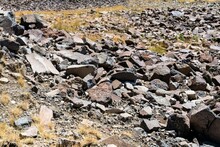 Stone Scree From Rock Fragments In The Mountains Of Armenia.