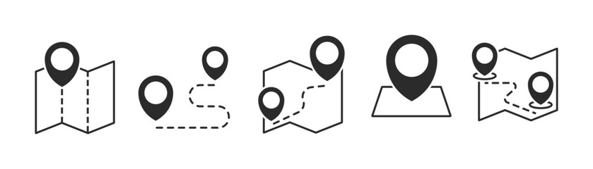 Wall Mural - location pin map line icon set. compass, map, distance, direction minimal vector illustration.