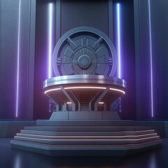 Leinwandbilder - Technology Background. Power podium empty stage. Power podium empty stage. Sci-fi idea concept. Circle portals, teleport, future gadget. 3D illustration