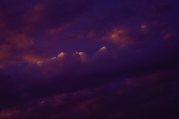 Wall Mural - dark purple violet blue sky with clouds. colorful dramatic sky background. thunderstorm, cloudy, sto
