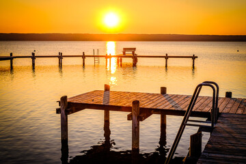 Poster - old wooden jetty at a bavarian lake