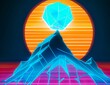 AI-generated gem comet on a mountain during sunset, a vaporwave concept