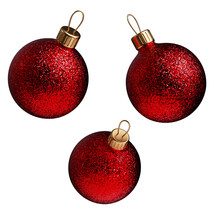 Set Of Christmas Ball With Red Glitter