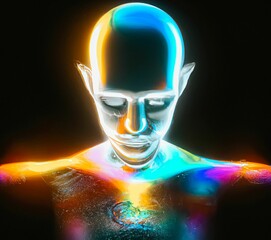 Sticker - Ai generated digital art of a glowing head on a black background