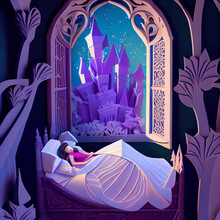 Fairy Tale Paper Cut Scene Of Sleeping Beauty