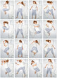 Various poses of a sleeping woman. Female side sleeper fetal position, on the back, on her side, face down on stomach in bed. Deep restful sleep. Girl lying in a nightie pajamas on white bed linen
