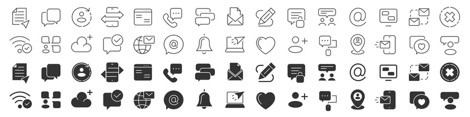 Leinwandbilder - Message and chat line excellent icons collection in two different styles. Thin outline icons pack. Vector illustration eps10
