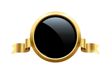 Poster - gold circle frame and ribbon with shine and sparkle light effect, 3d golden circular ring