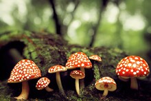 Poisonous Mushrooms In The Forest