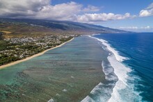 Aerial View Of Reunion Island And The Indian Ocean On A Sunny Day