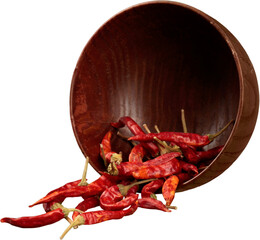 Poster - Dried Chili Peppers Falling Out Of A Bowl  - Isolated