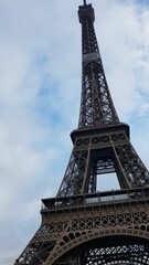 Vertical low-angle view of the Eiffel tower landmark located in Paris, France