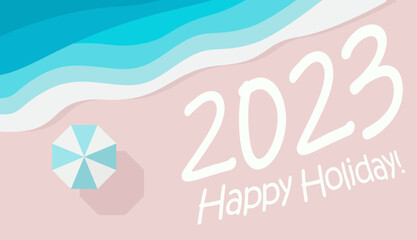 Poster - 2023 numbers written in beach sand. Happy New Year event poster, greeting card cover, 2023 calendar design, invitation to celebrate New Year and Christmas. Vector illustration