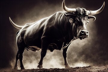 Canvas Print - AI generated bull in black and white colors