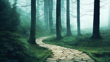 Winding Stone Path In A Mystical Forest