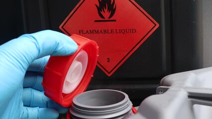 Sticker - Flammable liquid symbol on the chemical tank, Flammable and dangerous chemicals in industry