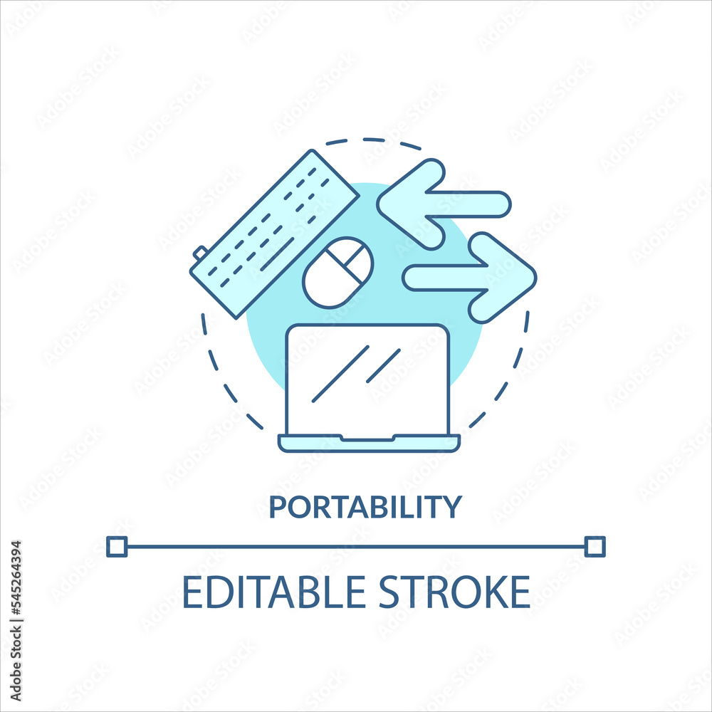 Portabilty Portability turquoise concept icon. Business equipment. Easy to move ...