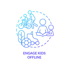 Wall Mural - Engage kids offline blue gradient concept icon. Content overload. Reduce teen anxiety from doomscrolling abstract idea thin line illustration. Isolated outline drawing. Myriad Pro-Bold font used