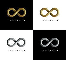 3d Infinity Logo In Golden And Silver Colors.