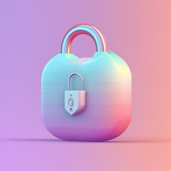 Aufkleber - Funny, ultra soft Padlock isolated on pink background. Pastel colors. Colorful poster and banner. Cartoon minimal air style. 3D illustration