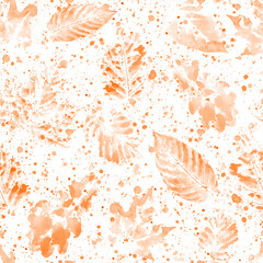 Abstract autumn thanksgiving leaf watercolor traces seamless pattern