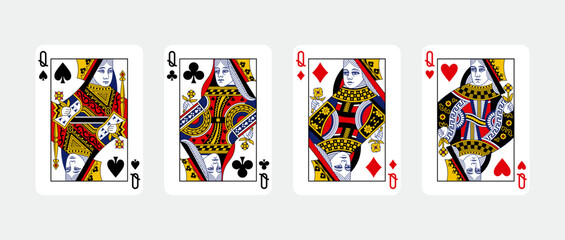 Wall Mural - Four queen in a row - Playing Cards, Isolated on white