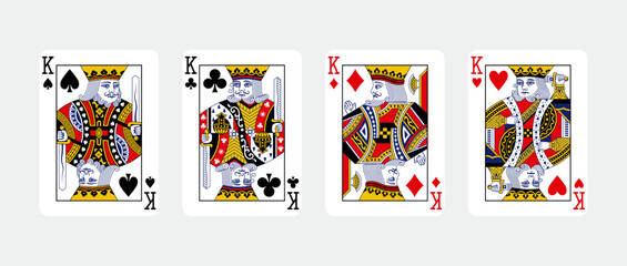 Wall Mural - Four King in a row - Playing Cards, Isolated on white