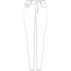 Wall Mural - Women's Skinny Fit Jeans Clothing, Stretch Jeans trousers, attractive tight jeans pants for slim young girl, sexy women sketch drawing, contour lines drawn Leggings from the front