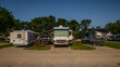 Camping at campsites in different types of Rv trailers and motorhomes 