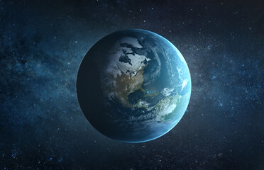 Wall Mural - panoramic view of the earth, sun, star and galaxy. sunrise over planet earth, view from space. eleme