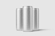 Three aluminium drink can 250ml with water drops mockup template, isolated on light grey background. High resolution.