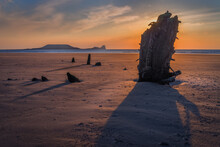 Rhossili Sunset At Wreck Of Helvetia