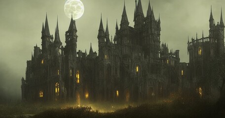 Gothic Mid evil castle full moon garden