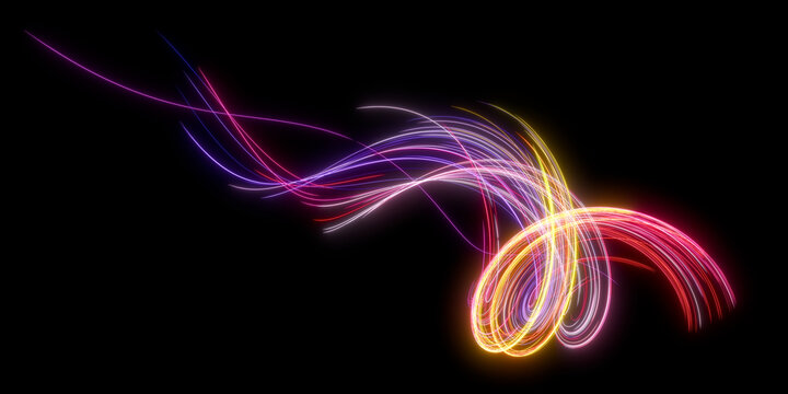 Beautiful abstract lines on a black background. Modern technological background. Futuristic design. 3d rendering image.