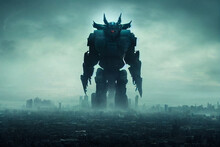 Giant Beast Above City, Giant Kaiju, Creature Concept, Kaiju, Golem, Sci-fi Monster, Movie Frame, Ai Generated Art