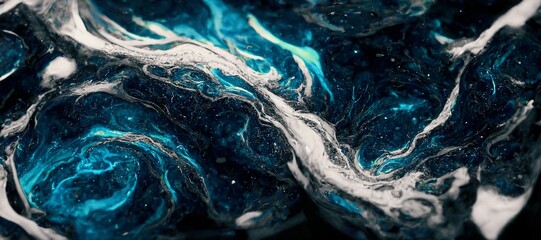 Spectacular image of blue liquid ink churning together , with a realistic texture and great quality. Digital art 3D illustration.