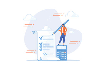 Project cost estimation, calculate budget or resources to finish work, financial plan, invoice or tax, expense or loan concept, flat vector modern illustration