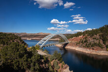 Current Creek Bridge On Flaming Gorge Reservoir, Near Vernal Utah And Wyoming. 