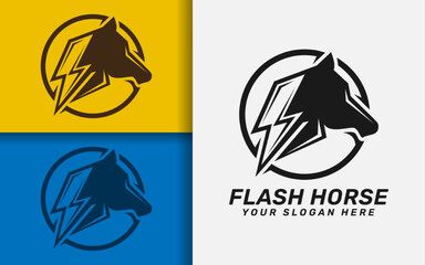 Poster - Creative Horse Logo Design Combined with Flash Symbol. Vector Logo Illustration.