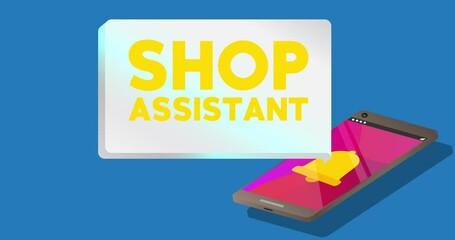Poster - Shop assistant Text on notification bubble from portable information device screen. Mobile app message, connection, communication concept. Animated video.