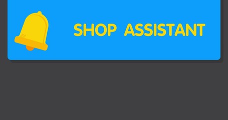 Poster - Shop assistant Text on notification bubble from portable information device screen. Mobile app message, connection, communication concept. Animated video.