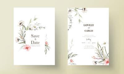 Sticker - beautiful watercolor wedding invitation card with elegant flower and tiny foliage