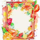 Fototapeta Kuchnia - frame with chinese style design,summer fruit,watercolor