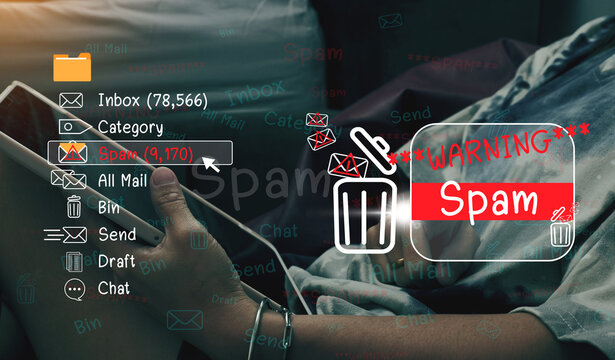 Concept of e-mail and computer viruses. Review the concepts of internet security, spam and e-marketing on screen. Spam email pop-up warnings.