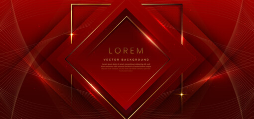 Wall Mural - 3D square frame red on red background with lighting effect and sparkling with copy space for text.