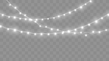 Poster - Christmas lights set. Vector New Year decorate garland with glowing light bulbs.