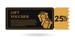 Golden gift voucher 25% off. discount gift voucher 25% sale for website, internet ads, social media. Discount gift voucher, beautiful design. vector illustration 