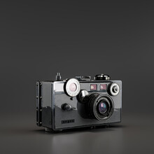 Argus Camera. Vintage Photo Camera, Old Technology, Retro Machine, From Side View, 3d Rendering