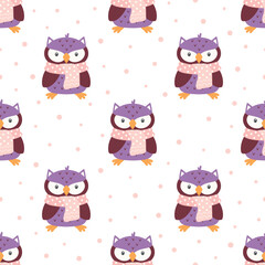 Wall Mural - winter seamless pattern with owl and snow